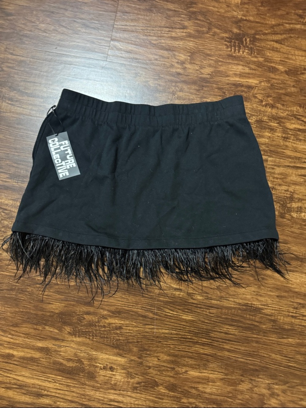 Future Collective Black Feather-Trim Mini Skirt with pocket